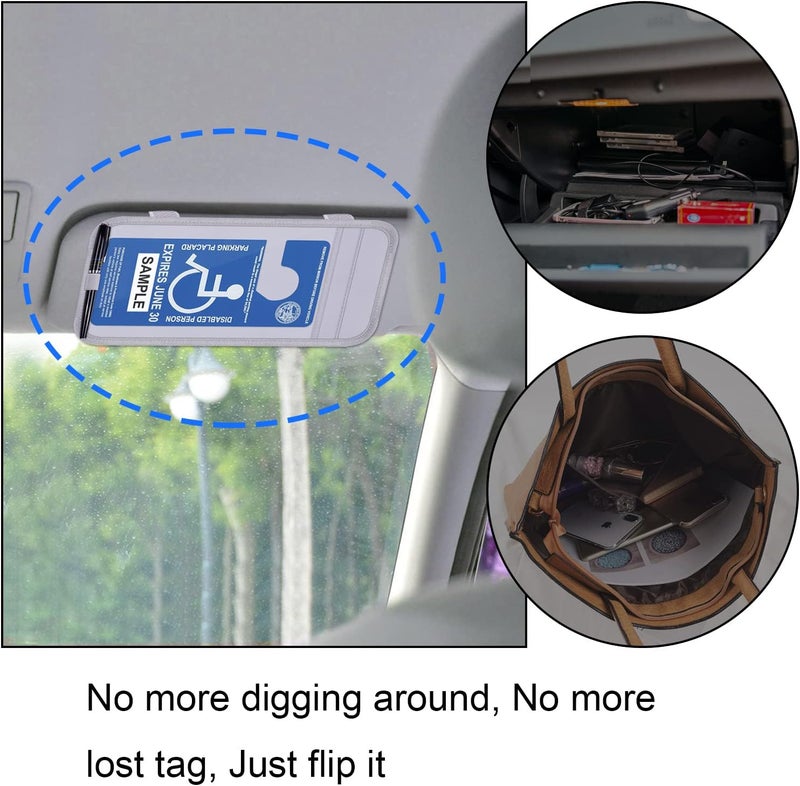 Wisdompro Handicap Placard Holder for Auto, Disabled Parking Permit Sign Protector for Car Sun Visor with Note Paper Slot, Pen Holder and Elastic Strap - Gray - Image 3